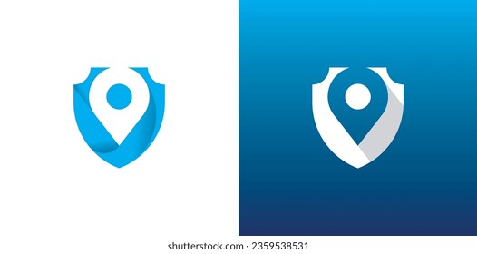 Pin Shield Location Logo Concept sign icon symbol Element Design. Guardian, Protection, Security Logotype. Vector illustration template