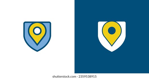 Logo-Logo-Design-Symbol Symbol Symbol-Design des Pin-Schild-Position-Logos Wächter, Schutz, Sicherheitslogan. Vektorgrafik-Vorlage