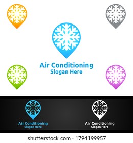 Diseño del logotipo de los servicios de calefacción y aire acondicionado con niebla de nieve