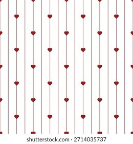 Pin Stripes com coração padrão sem emenda. Vertical vermelho em branco Valentine Day papel de parede listrado