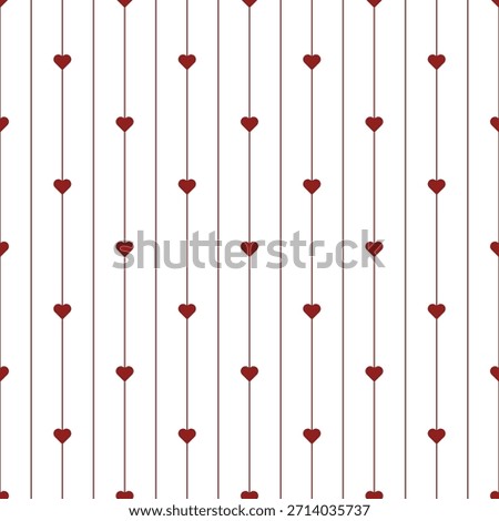 Pin Stripes with hearts seamless pattern. Vertical red on white Valentine Day wallpaper striped