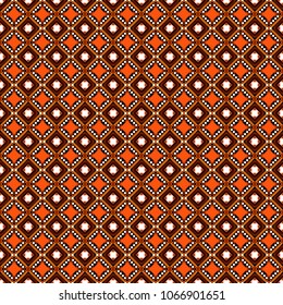Pin up style. Abstract holiday wrapping paper in brown, black and red. Traditional design of 50s. Vector tiled background. Fabric spring ornament with tiles. Seamless rhombus pattern.