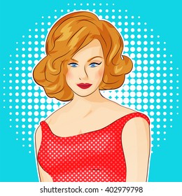 Pin up style female halftone vector illustration