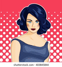 Pin up style female halftone vector illustration