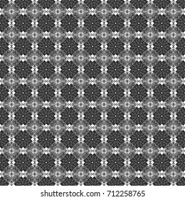 Pin up style. Traditional design of 50s. Fabric spring ornament with tiles. Vector tiled background. Abstract holiday wrapping paper in black, gray and white. Seamless rhombus pattern.