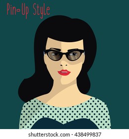 Pin up style vector. Pin up girl with sunglasses illustration.