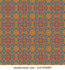 Pin up style. Vector tiled background. Abstract holiday wrapping paper in blue, pink and green. Seamless rhombus pattern. Fabric spring ornament with tiles. Traditional design of 50s.
