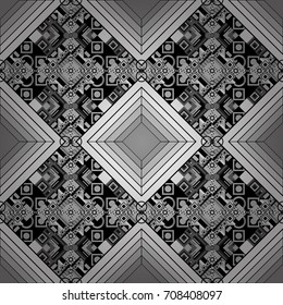 Pin up style. Vector tiled background. Fabric spring ornament with tiles. Seamless rhombus pattern. Traditional design of 50s. Abstract holiday wrapping paper in gray.