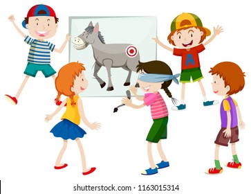 Pin The Tail On The Donkey Illustration