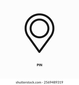 Pin thin line icon or logo. Symbol or sign on business or finance ui theme. Vector line illustration.
