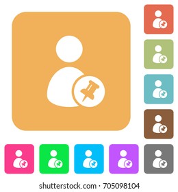 Pin user account flat icons on rounded square vivid color backgrounds.