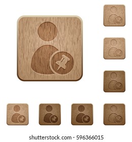Pin user account on rounded square carved wooden button styles