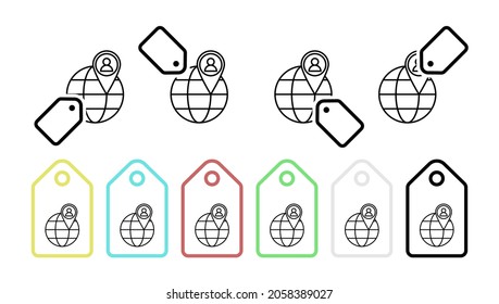 Pin user geolocation vector icon in tag set illustration for ui and ux, website or mobile application