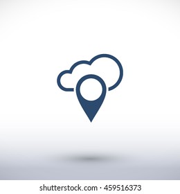 Pin vector icon. Cloud pictogram. Graphic symbol for web design, logo. Isolated sign on a white background.