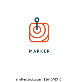 Pin vector icon. Vector flat style illustration location marker logotype design. Target logo template. Logo concept of navigator, guide, network , booking hotel, Rent a Car, travel application.