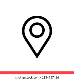 Pin vector icon, location symbol. Simple, flat design for web or mobile app