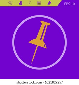 pin vector icon on a violet background .Flat design style.
