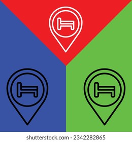 Pin Vector Icon, Outline style, isolated on Red, Blue and Green Background.