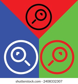Pin Vector icon, Outline style, isolated on Red, Green and Blue Background.
