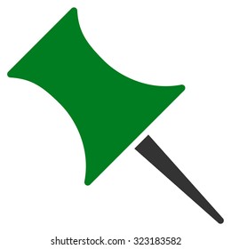 Pin vector icon. Style is bicolor flat symbol, green and gray colors, rounded angles, white background.