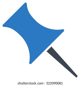 Pin vector icon. Style is bicolor flat symbol, smooth blue colors, rounded angles, white background.