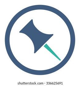 Pin vector icon. Style is bicolor flat rounded symbol, cobalt and cyan colors, rounded angles, white background.