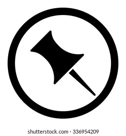 Pin vector icon. Style is flat rounded symbol, black color, rounded angles, white background.