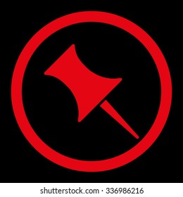 Pin vector icon. Style is flat rounded symbol, red color, rounded angles, black background.
