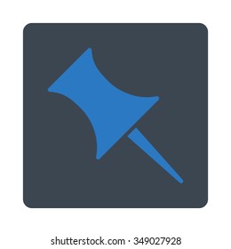 Pin vector icon. Style is flat rounded square button, smooth blue colors, white background.