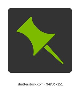 Pin vector icon. Style is flat rounded square button, eco green and gray colors, white background.