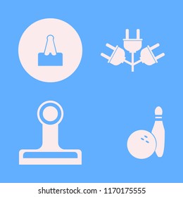 pin vector icons set. with bowling ball pin, electric plugs and paper clip in set