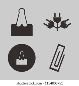 pin vector icons set. with paper clip and electric plugs in set
