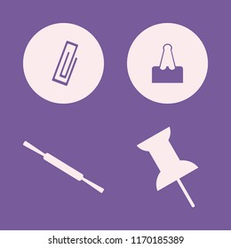 pin vector icons set. with paper clip, rolling pin and push pin in set
