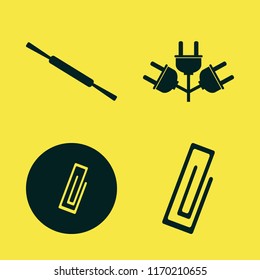 pin vector icons set. with paper clip, rolling pin and electric plugs in set