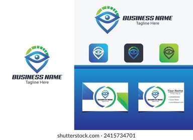 pin vision logo icon vector with business card concept