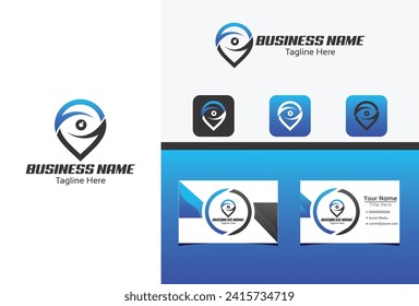 pin vision logo icon vector with business card concept