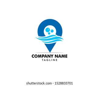 Pin water wave location logo icon vector symbol template