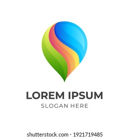 pin wave logo, pin and wave, combination logo with 3d colorful style