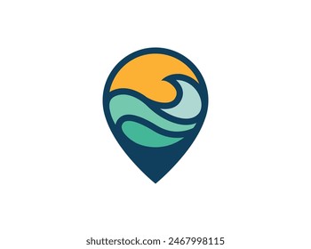 Pin with wave logo design concept with modern styles.