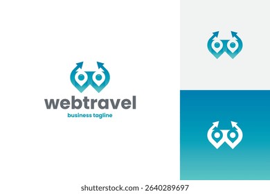 pin web travel w letter logo vector