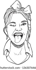 Pin Up winking girl with tongue out.