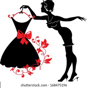 Pin up woman silhouette with dress