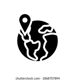 Pin world map or globe illustration glyphs style user interface icon vector design, this vector is suitable for icons, logos, illustrations, stickers, books, covers, .etc