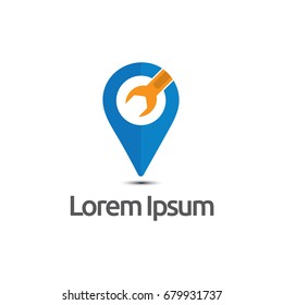 pin and wrench logo. pin logo template
