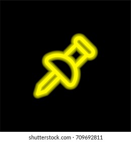 Pin yellow glowing neon ui ux icon. Glowing sign logo vector