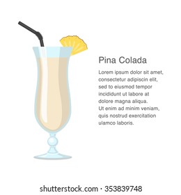 Pina Colada alcohol cocktail vector illustration