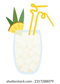 Pina Colada. Classic alcohol summer cocktail with pineapple slice, ice and straw.