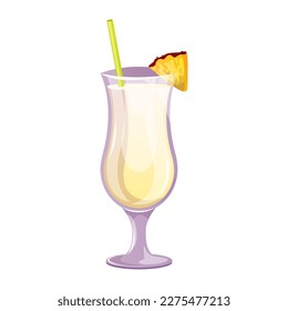 Pina Colada classic cocktail with rum, coconut milk, pineapple. Italian aperitif cocktails. Alcoholic beverage for drinks bar menu. Beach Holidays, summer vacation, party, cafe bar, recreation. Vector