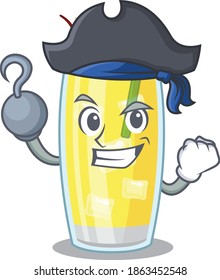 Pina colada cocktail cartoon design in a Pirate character with one hook hand