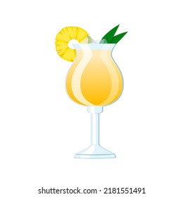 pina colada cocktail cartoon. pineapple drink, rum glass, coconut tropical ice fruit pina colada cocktail vector illustration